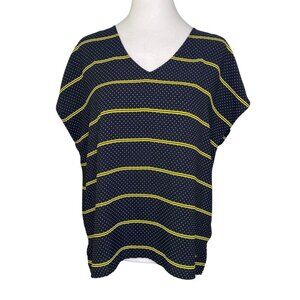 Tommy Hilfiger Women's Short Sleeve Black & Yellow Polka Dot/Striped Blouse, XS